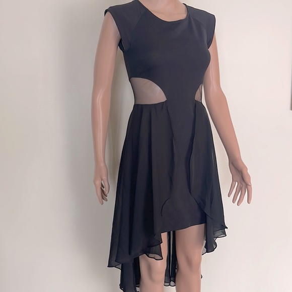 FINN & CLOVER Black Midi Dress with Sheer Overlay Size Small - Picture 1 of 16